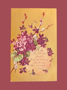 10/$25 Antique 1910 Postmarked Gilded Floral Postcard Art Nouveau Violet